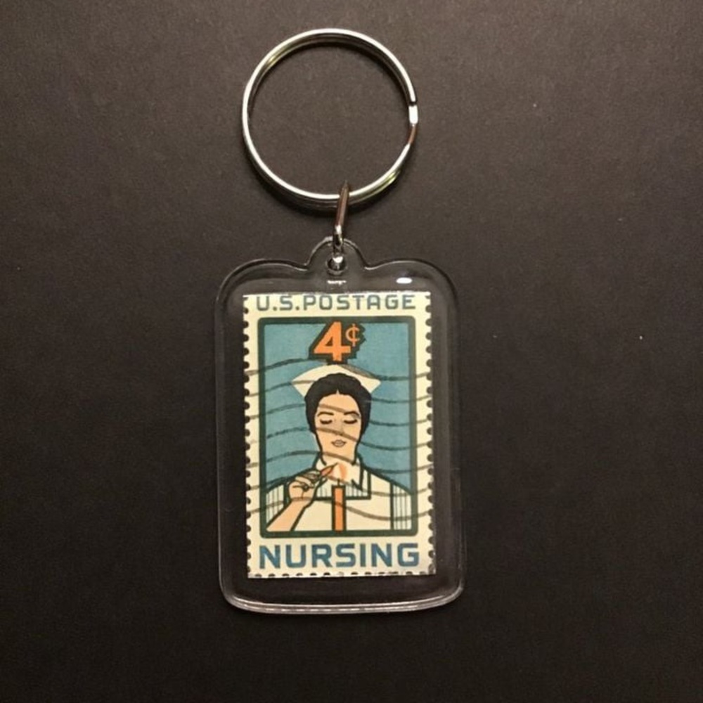 Vintage Nurse Postage Stamp Keychain